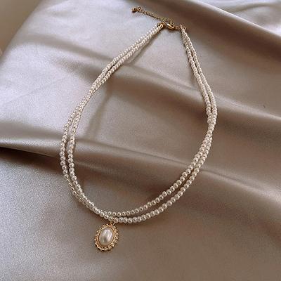 Elegant de lux dublu strat de perle guler pandantiv colier bijuterii choker femei