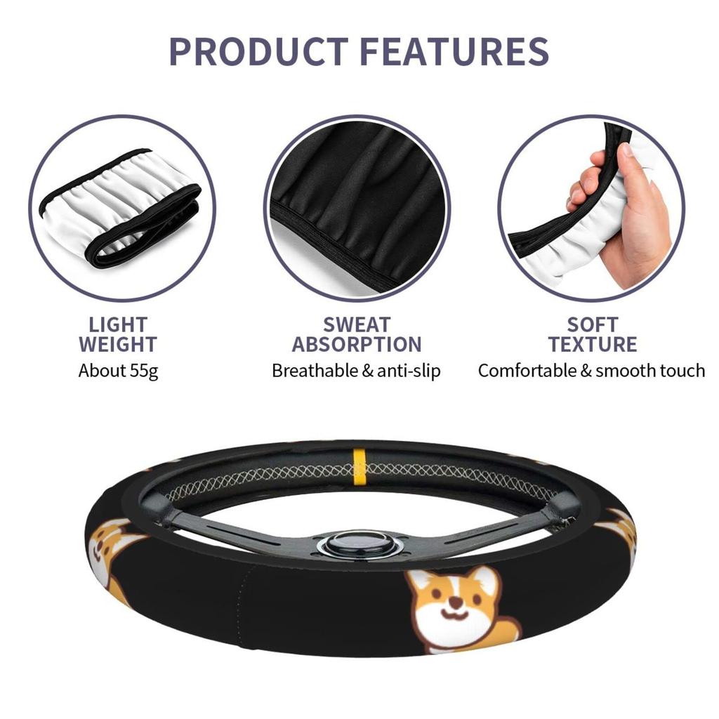 Steering Wheel Cover, Cute Shiba Inu Dog Pattern, Anime, Mini Car, O Type, Normal