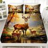 3pcs Fitted Sheet Set Deer Family 3D Printed Nature Scene Wrinkle Resistant Bed Sheet With Pillowcases For Bedroom Decor