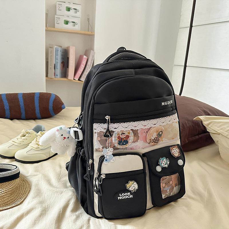 College Style Color Matching Schoolbag Female College Student Korean Version Cute Travelbackpack Lightweight Junior High School Student Class Backpack