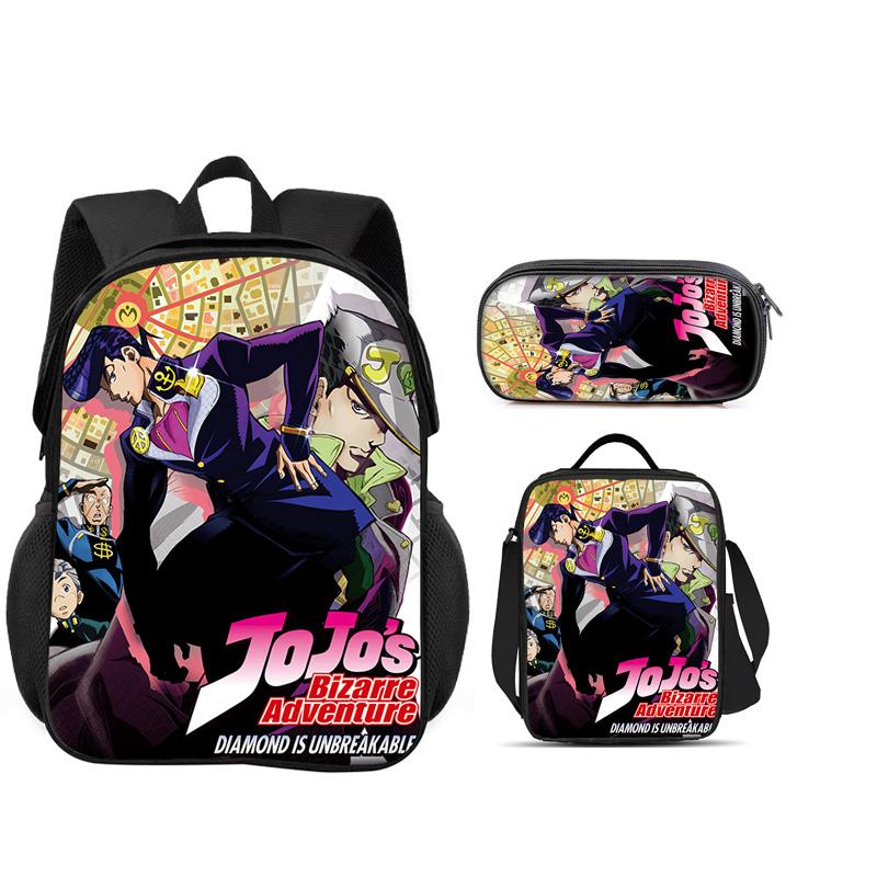 JoJo's Bizarre Adventure 3er Set Rucksack Federmäppchen Eisbeutel Langlebig Trendig Vielseitig Schuljunge und Mädchen Geburtstag Bestes Geschenk