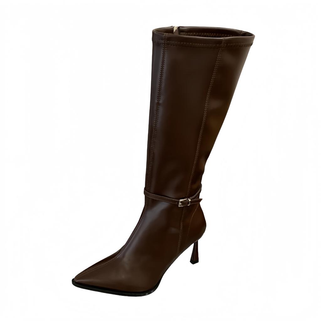 2025 autumn new retro small pointed strap Korean version thin thin high heel high boots women