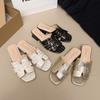 Fashion 2025Women Sandals Square Heels Elegant Summer Slippers Outdoor Square Head Leather Female Slides