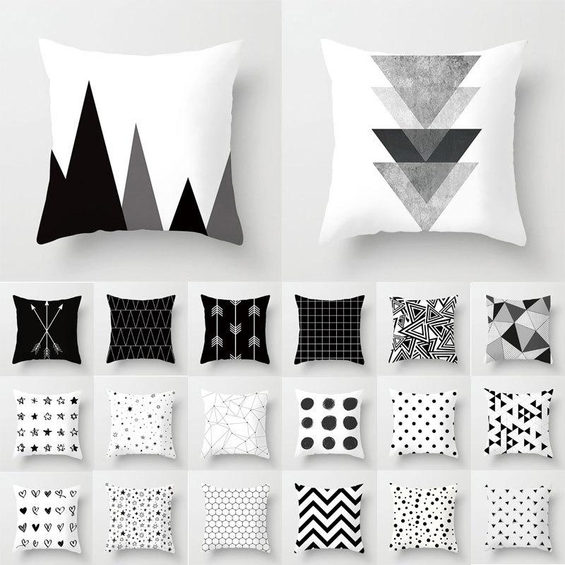 

Minimalist Nordic Black and White Geometric Striped Literary Plush Pillow 45 * 45 (45g peach skin velvet)