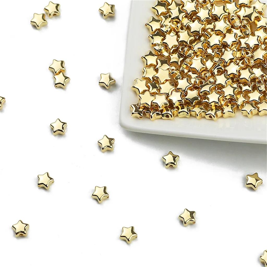 TX22 6/10/12mm 50pcs Solid Color Manual Alien Star Shape Beaded Exquisite Charm Plated Beads Jewelry DIY Bracelets Accessories