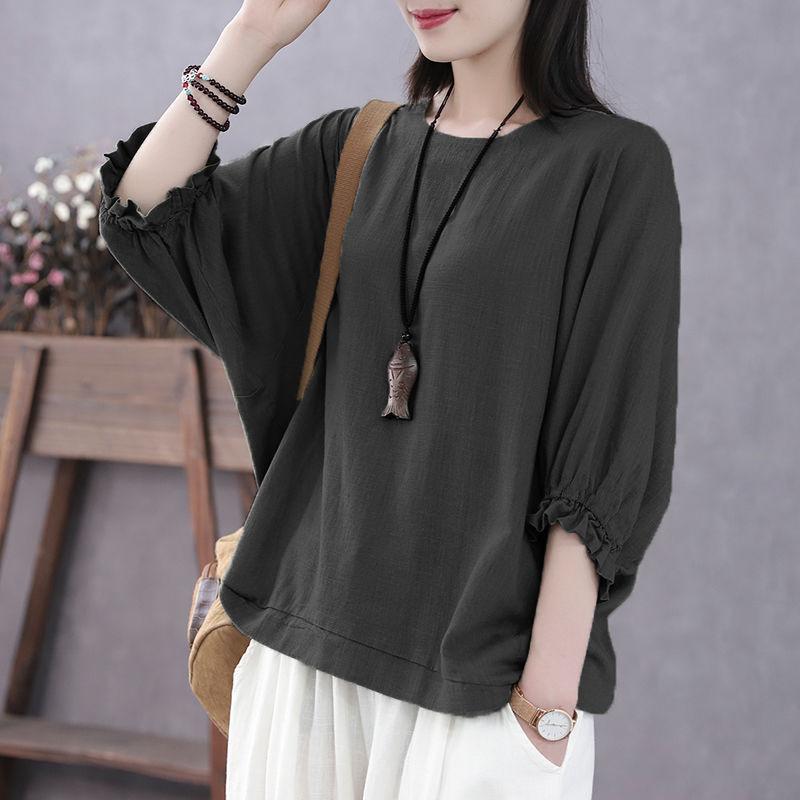 Plus-size Women's Clothing, Summer Short-sleeved Tops, Batwing Sleeve Five-pocket Tops