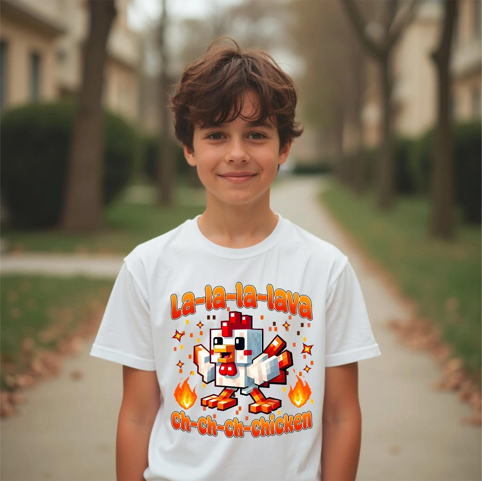 La-La Lava Chicken Steve Gamer T-Shirt, Funny Adult Men Kids Boys Game Tee Top 4XL