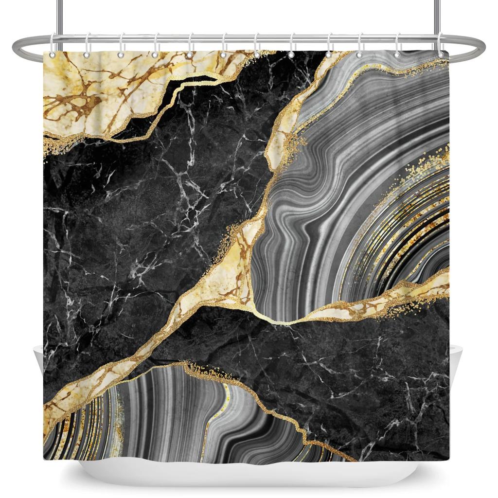 Black Gold Marble Shower Curtains For Bathroom Abstract Golden Modern Luxury Shower Curtain Waterproof Fabric With Hooks