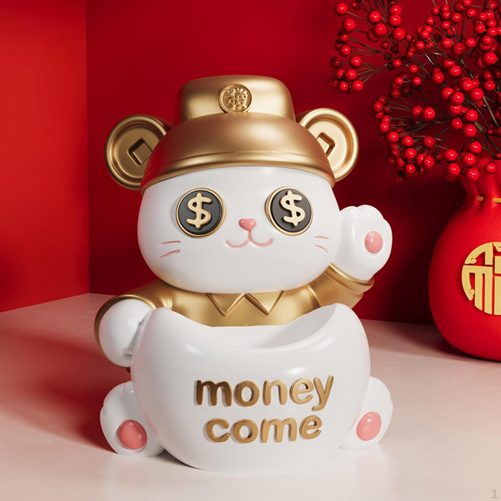 

Cat Statue Animal Sculpture Storage Container Tabletop Organizer for Home Bedroom золотий