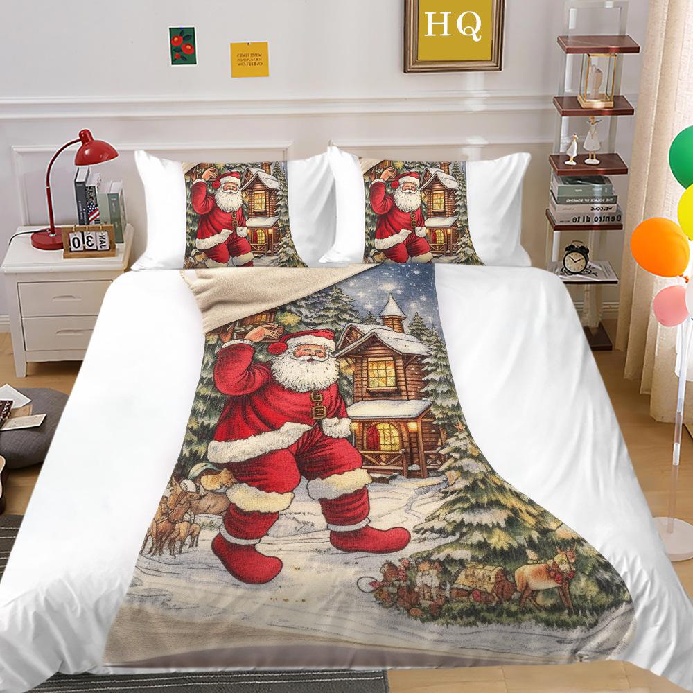 Jultomte Älg 3D-tryckt Polyester Örngott Täcke Två- eller Tredelat Set Tillgängligt