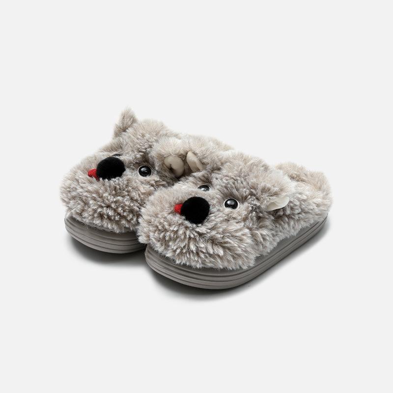 Fashion Indoor Fluffy Slippers For Women Men Winter Warm Shoes Cute Cartoon Dog Soft Plush Anti-slip Couples Home Floor Cotton Slides