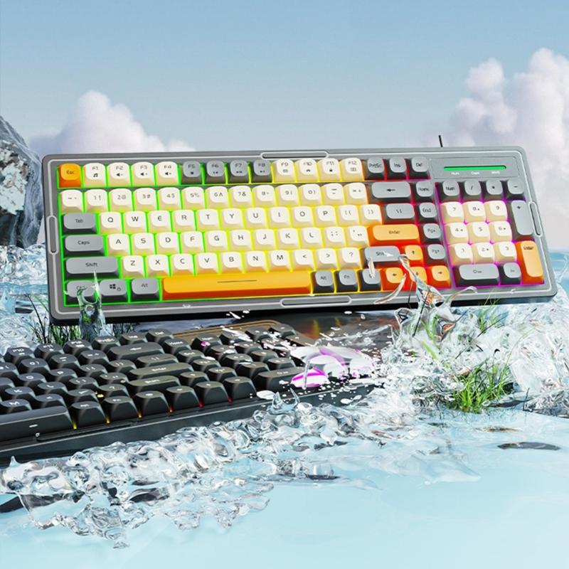 Gaming Keyboard with Tactile Feedback Color Illumination Waterproof Construction Universal Compatibility