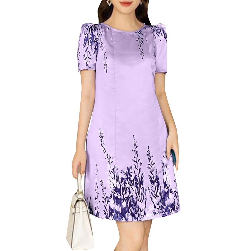 

ZANZEA Женское повседневное летнее платье с круглым вырезом и коротким рукавом с принтом 5XL фиолетовый