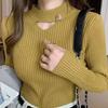 Spring and Autumn Women's Knitted Bottoming Shirt Hollow V-neck Long-sleeved Sweater Sexy Solid Color Bottoming Versatile Knitwear Inner Tops