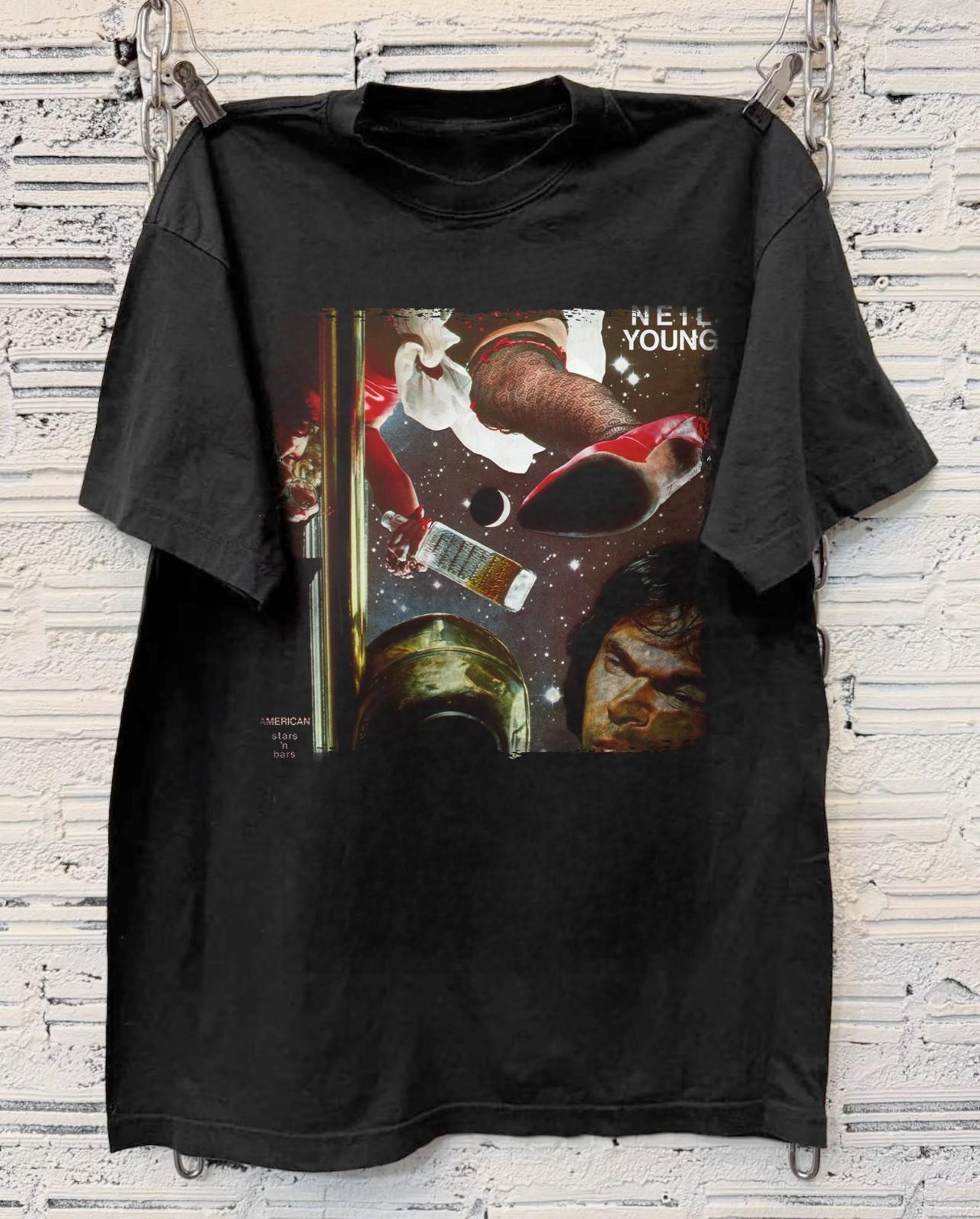 NEW! Neil Young American Stars n Bars Unisex Black Cotton T-Shirt L