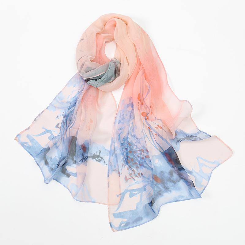 Colorful Voile Silk Scarf for Women Summer Beach Shawls Scarves Bufandas Foulard Luxury Brand Flower Design Long Muslim Hijabs