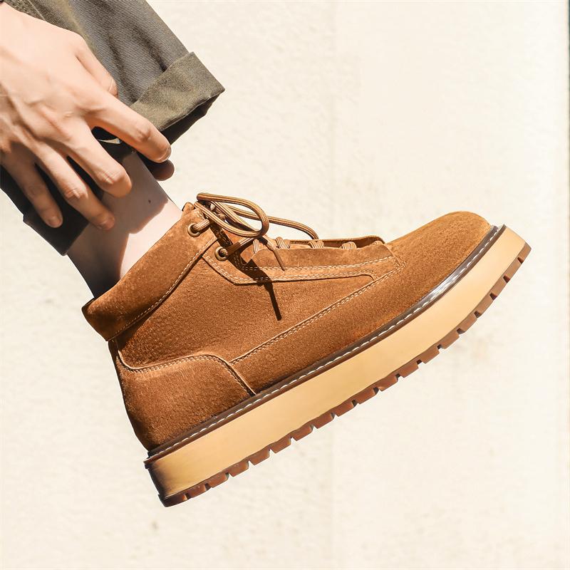 Italienische Herren Echtleder Motorradstiefel Klassisches Wildleder Vintage Lässig Leder Flache Designer Schuhe Outdoor Stiefelette Walking