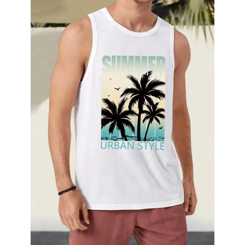 Pure Cotton Men's Summer Casual Loose California Pattern Printed Fitness Breathable Round Neck Sleeveless vest-H13