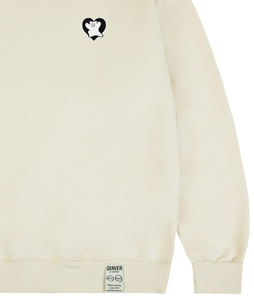 GRAVER [Unisex] Bear Heart Embroidered Sweatshirt_Cream/Black Logo