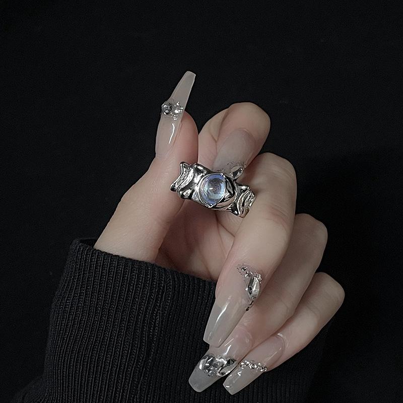 Moonstone French Fashion Exquisite Gemstone Open Ring Niche Design Personality High Sense Retro