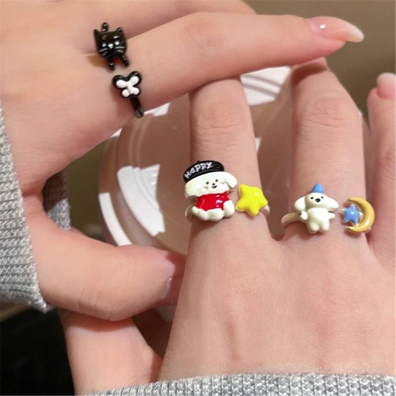 Fashionable Animal Shaped Adjustable Rings Lovely Cartoon Cats Dog Jewelry Special Gifts for Her Him Stylish Outfits