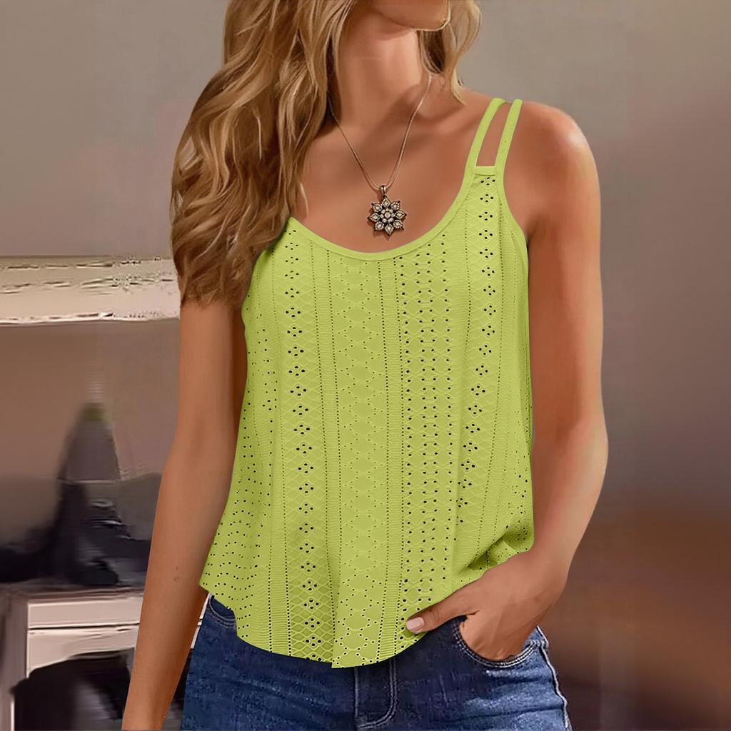 Women's Solid Color Top Mesh Hollowed Out Sleeveless Vest T-shirt