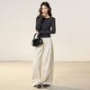 Huge and Beautiful Round Neck Right Shoulder Floral Long-sleeved Autumn and Winter New Bottoming Shirt