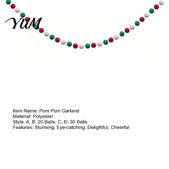 Red Green White Felt Ball Decor 78.8 Inch Christmas Pom Garland, 20/30 Pompom Soft Fluffy Garland Balls Ornaments for Xmas Tree, Fireplace, Wall, Home
