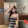 Damen Amerikanisches Color Block Gestreiftes Neckholder Crop Top - Sommer Schlankmachendes Bandeau Design, Neu eingetroffen.
