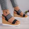 Sandali con zeppa e plateau da donna a pianta larga, scarpe romane con zeppa e punta aperta, sandali da esterno da spiaggia in stile europeo per donna