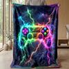 Neon Game Controller Lightning Theme blanket Lightweight Warm Flannel Blanket Decorative Throw Blanket for Home Decoration