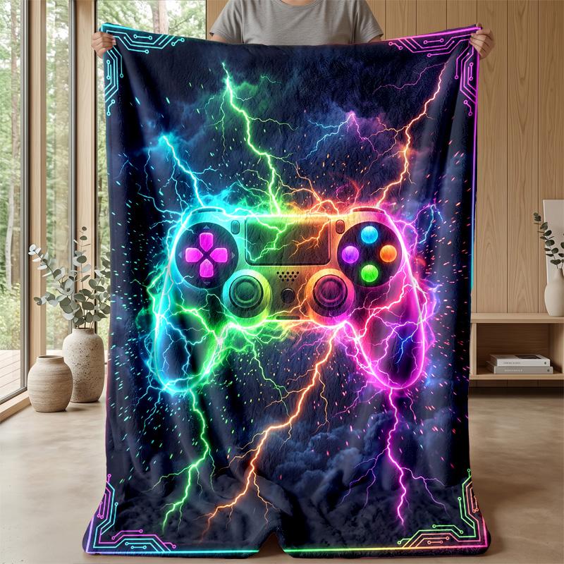 Neon Game Controller Lightning Theme blanket Lightweight Warm Flannel Blanket Decorative Throw Blanket for Home Decoration