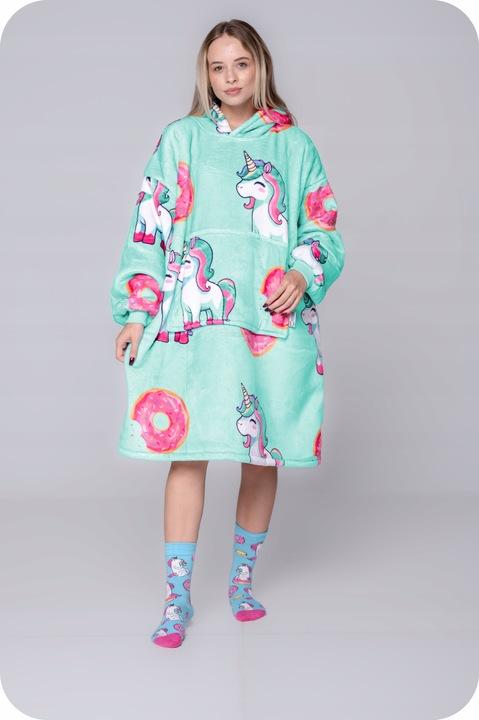 KOC BLUZA Oversize Ciepła Gruba KOCOBLUZA 2w1 XXL UNICORN + SKARPETKI [KB-S6]