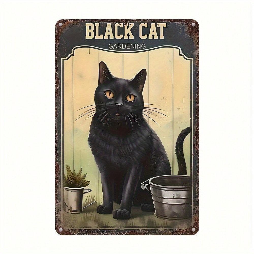 Vintage Black Cat Metal Wall Sign Retro Home Decor Iron Tin Art