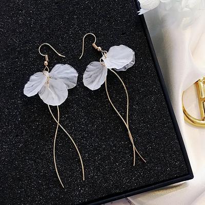 Korean Acrylic Big Flower Tassel Drop Earrings For Women Sweet White Petals Brincos Wedding Party Jewelry Girl Gift