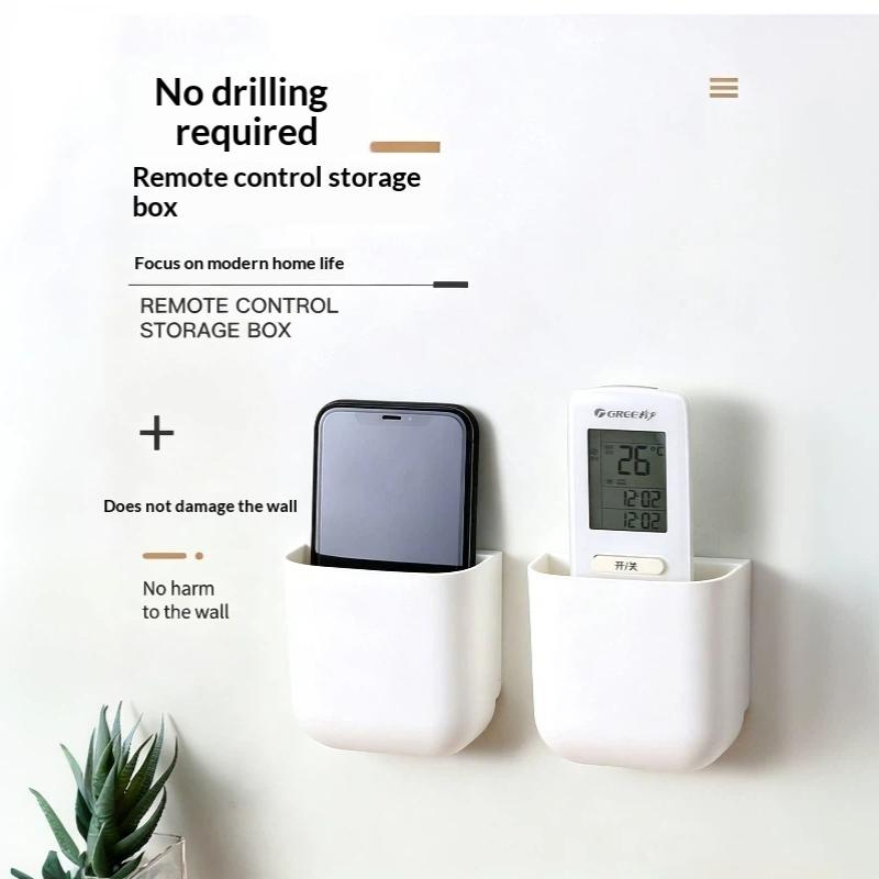 Self-Adhesive Plastic Wall Storage Rack No Drill Organizer for Mobile Phone Remote Controls Workplace Office Use