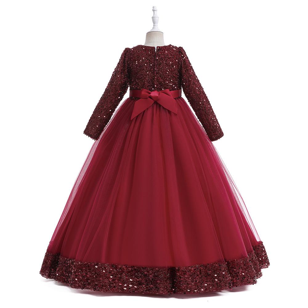 Langärmliges Winterkleid für Blumenmädchen zur Hochzeit, Weihnachtskleid, Prinzessinnen-Festzug, langes Kleid, Kinderkleider für Mädchen, formelles Abendkleid