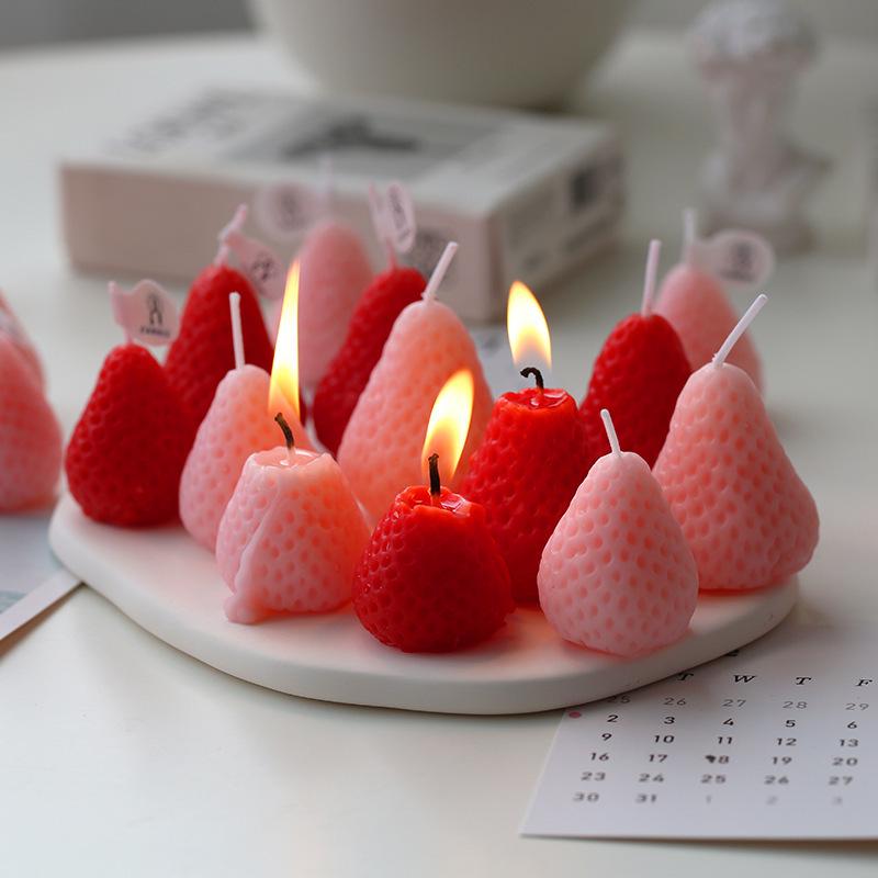 Strawberry-Scented Soy Wax Candle: Creative Fruit-Shaped Home Decor & Birthday Party Favor