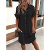 Casual solid color single-breasted medium and long short-sleeved loose casual dress women's clothing
