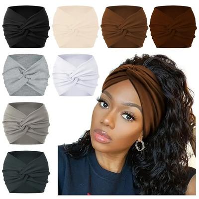 Enkla, jordfärgade, vridna extra stora, tjocka, breda pannband, elastisk turban, tränings- och sporthårband, huvudbonad