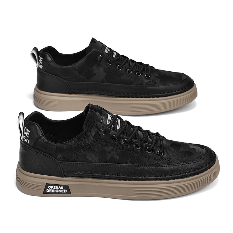 New Men's Genuine Leather Lace-Up Skate Sneakers Low-Cut Versatile Casual Sports Work Everyday Outdoor Comfortable Walking Shoes