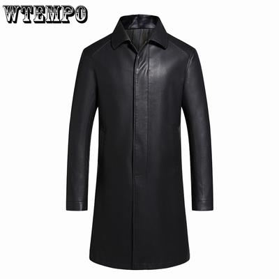Fall and Winter Padded Leather Jacket Middle-aged Lapel Leather Jacket Men's Long Over The Knee Leather Jacket Leather Windbreaker Jacket Male