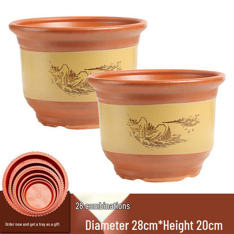 Extra Large Ceramic Clivia Terracotta Flower Pot - Breathable Purple Clay Bonsai Planter with Free Shipping