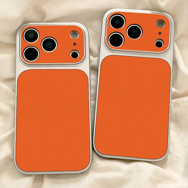 Large Window Synthetic Leather Casing for iPhone Pure Orange Printed Patterned Plain Shell Soft Case Protective Cover | BP B031