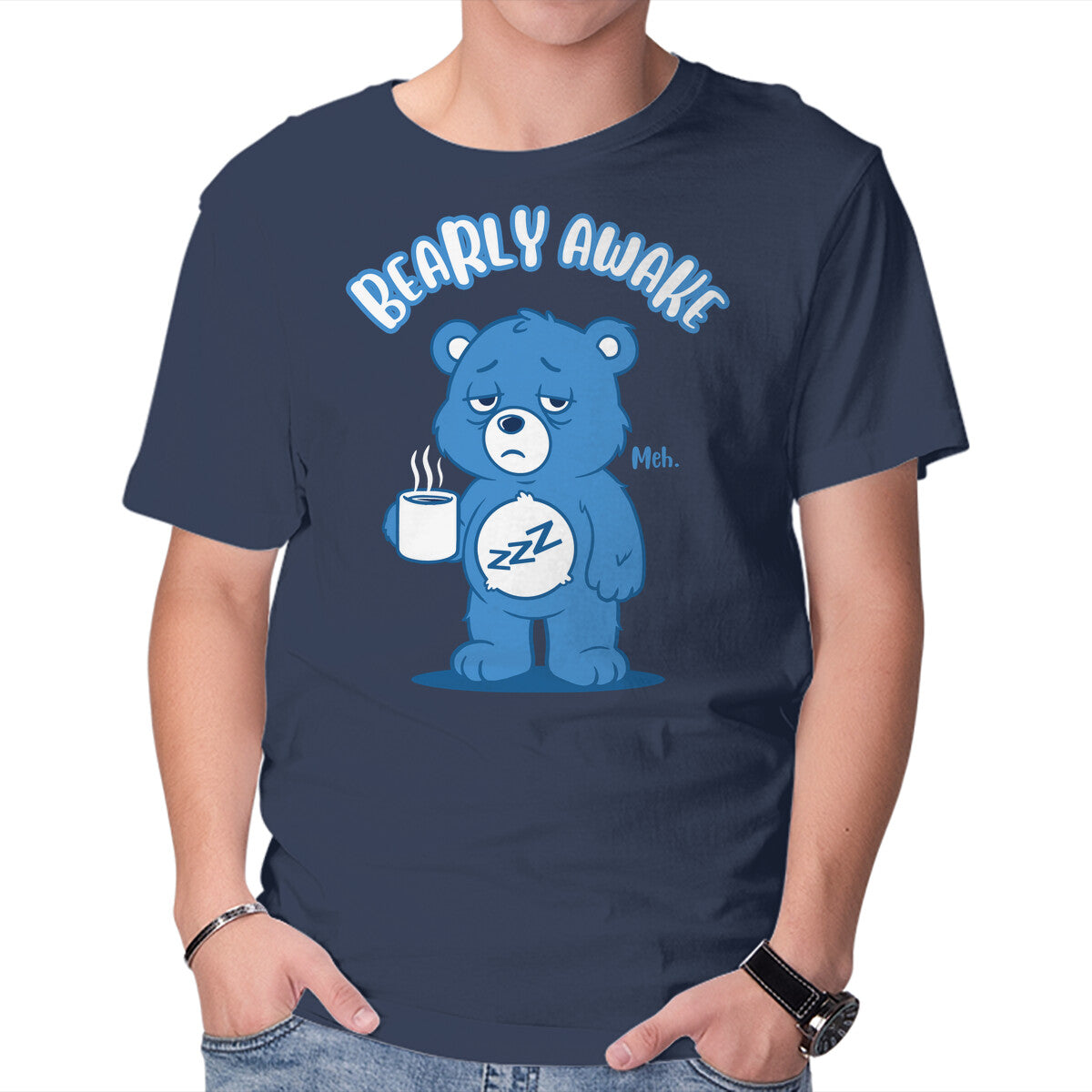 Unisex Crew Neck T-Shirt Sleepy Bear Graphic Short Sleeve Casual Tee M