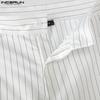 INCERUN Men Zip-up Waist Striped Casual Long Trousers Pants