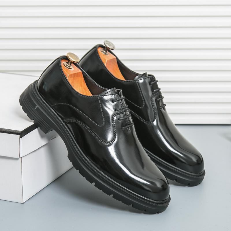 2025 New British Style Men s Formal Leather Lace-up Shoes - Bright Surface Casual Round Toe 42 чёрный