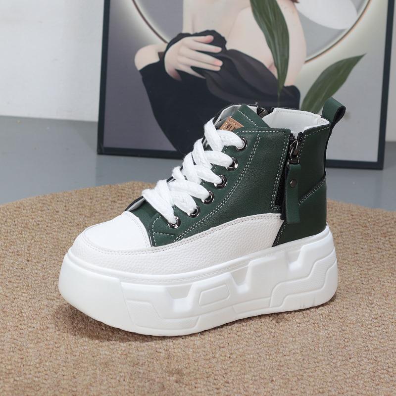 Mode 8CM Hohe Absätze Damen Freizeitschuhe 2025 Keil Schnürschuhe Damenschuhe Sport Damen Sneaker Herbst Plateauschuhe Weiß Schwarz
