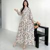 South East Asia People Cotton Floral Long Dress Bohemian Long Sleeve Loose Dress Fat Girl Plus Size Maternity Skirt