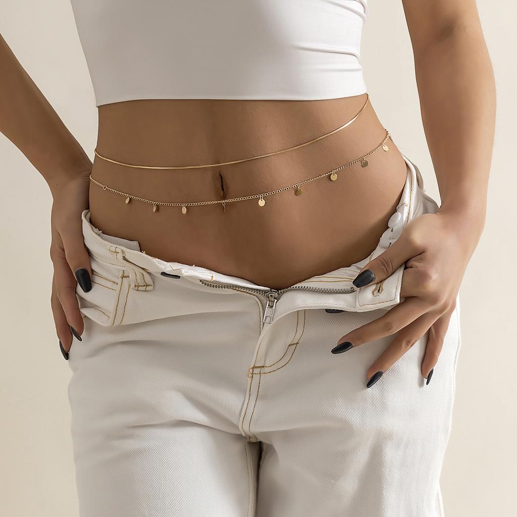 2Pcs/Set Sexy Sequins Belly Waist Chain for Women Summer Bikini Gold Color Multilayer Thin Chain Body Jewelry Y2K Accessories